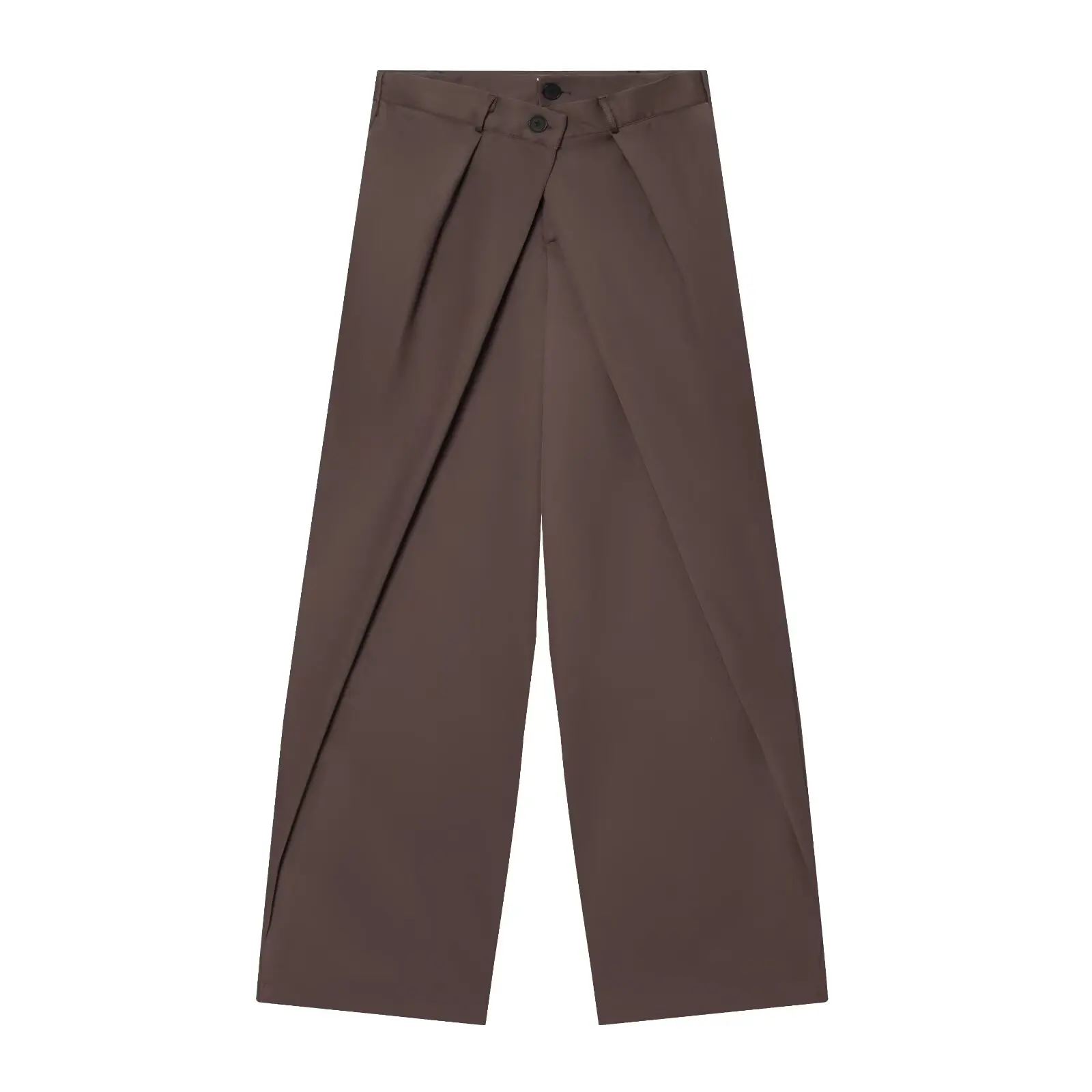 TFMLN Damen Mode Weite Hosen Vintage Hohe Taille Reißverschluss Lässige Gerade Hochgeschnittene Plissierte Lange Hosen Neu – Detail 4