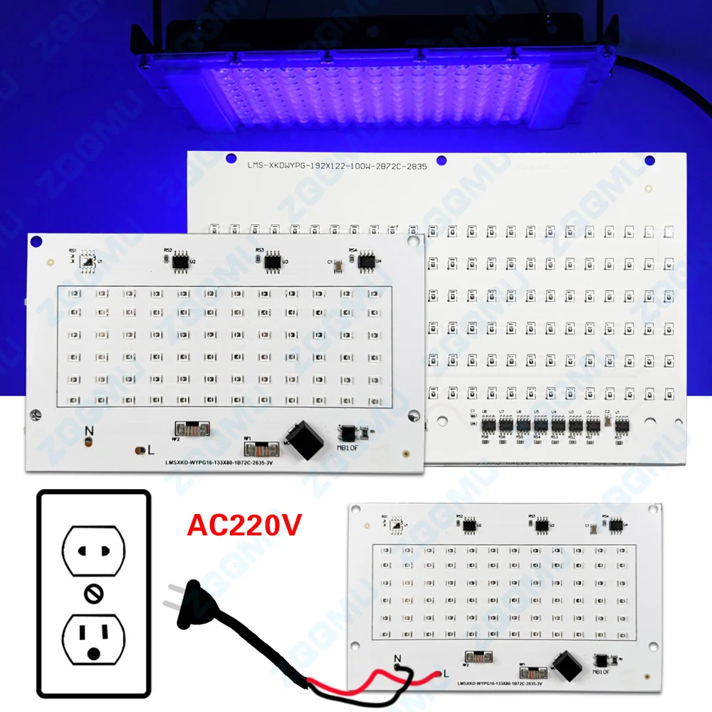 50W 100W UVA UV 395nm LED Purple Driver-Free Linear LED Light Source Board UV Light Source Curing Lamp High Voltage UV Lamp Bead
