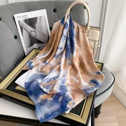 Silk Satin Square Scarves for Women Elegant Shawl Print Hijab Female Bandana Luxury Brand 70*70cm