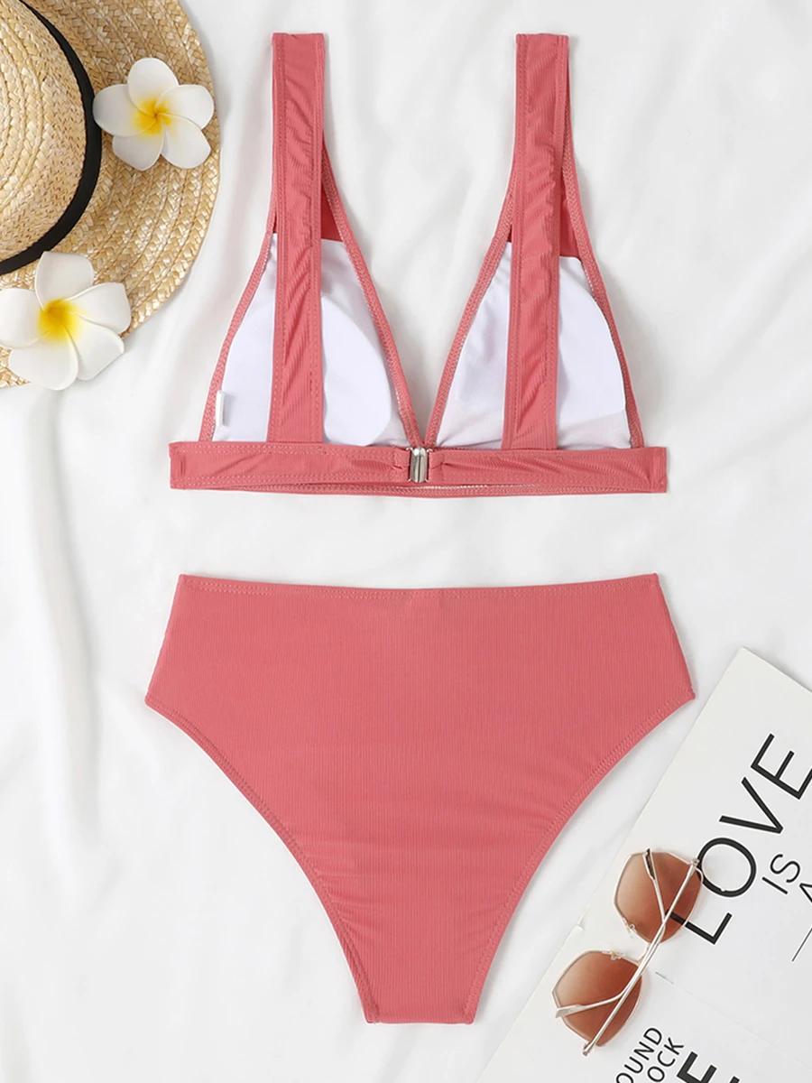 Bikinis lisos con relleno para mujer, bañador Sexy, ropa de playa, traje de baño, 2024