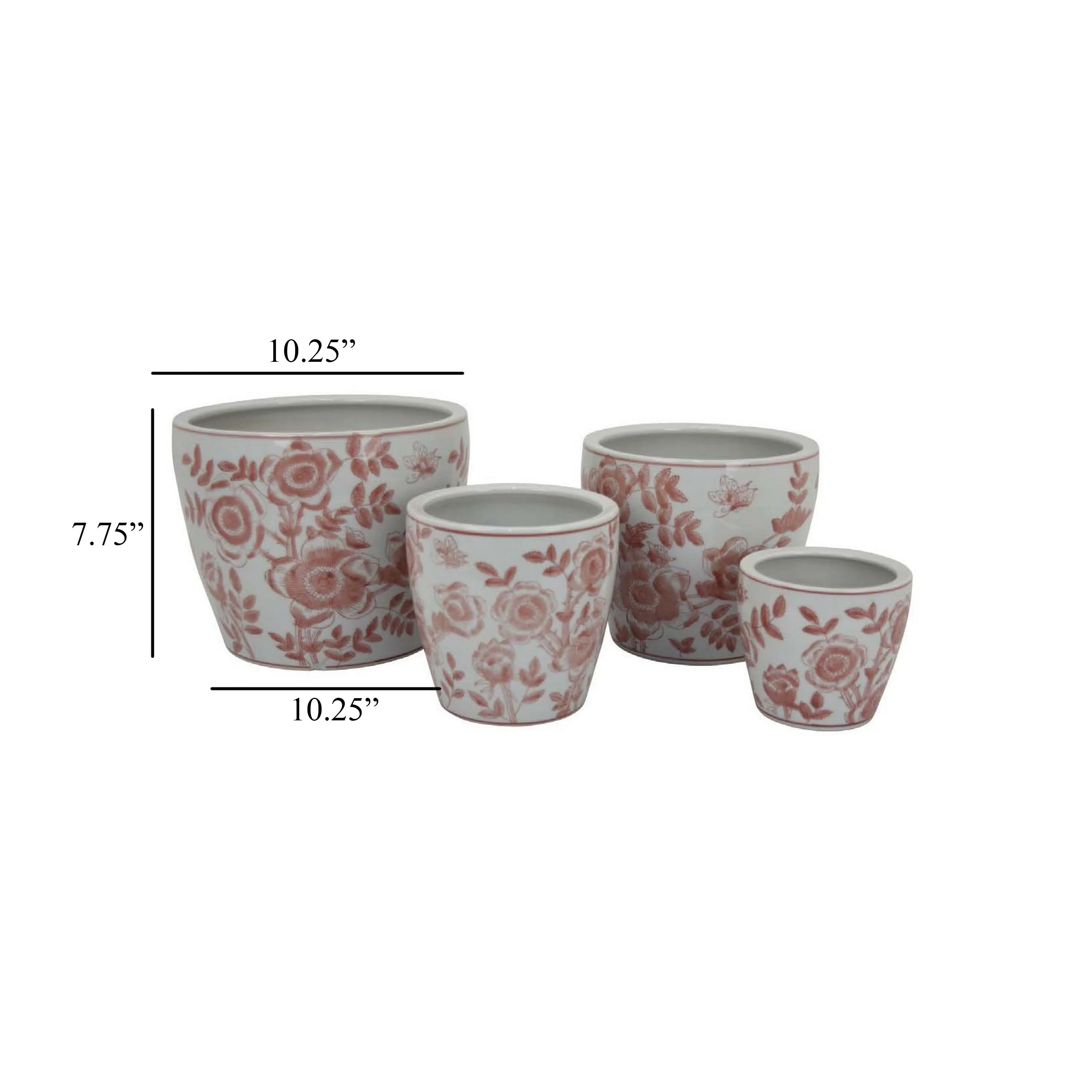 Kerry Accent Planter Pot Set of 4, Pink Floral Pattern, White Ceramic - view 3