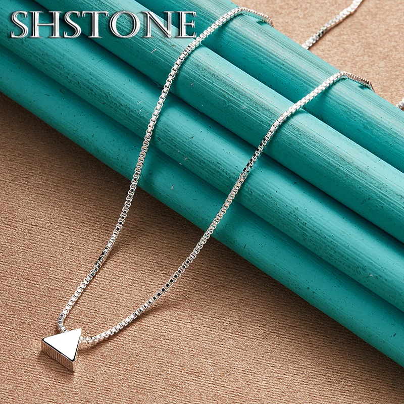 

SHSTONE 925 Sterling Silver Necklace Solid Triangle Chain Necklaces For Women Engagement Wedding Birthday Fashion Charm Jewelry