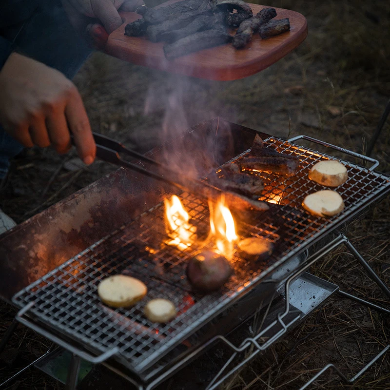 Grill Stand Stainless Steel Fire Camping Big Size Folding Brazier Table Firewood Stove Outdoor Moby Garden Camping Cookware