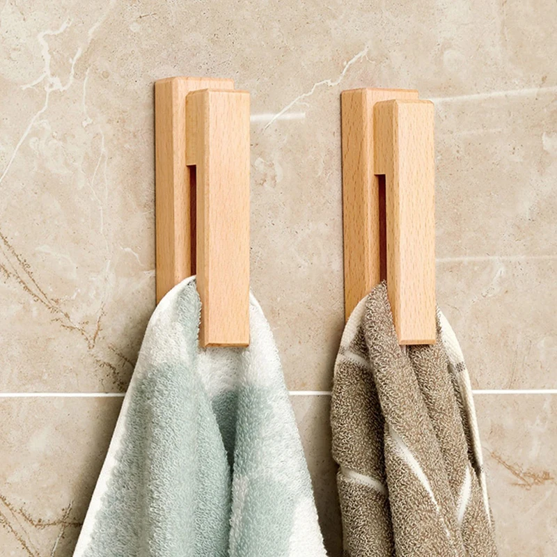 Scandinavian Wooden Towel Hooks For Bathroom Home Furnishings Strong Adhesive Wall Hooks Wall Coat Hooks