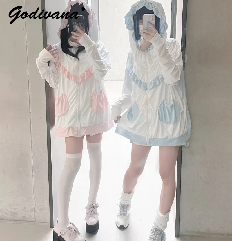 Sun Protective Clothes Female Girls New Spring Summer Ice Silk UPF50 Breathable UV-Resistant Water Color Oversized Thin Coat