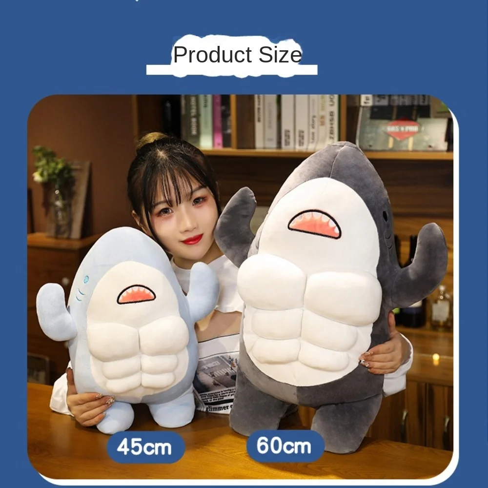 New 45CM Muscle Shark Plush Toys Worked Out Cute Strong Animal Pillow Gifts Stuffed Animals for Girl Boyfriend