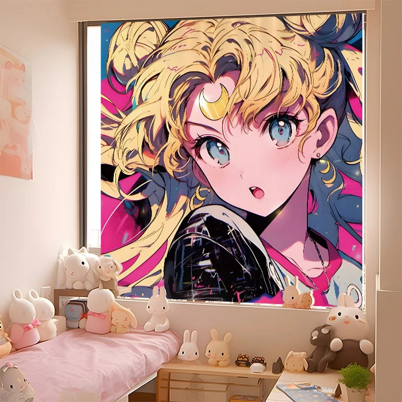VIKAMA Anime Girl Tapestry Wall Hanging Red Blue Hair Kawaii Manga Illustration Aesthetic Cartoon Wall Art Bedroom Decor