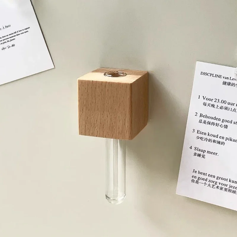 1 stks Houten Magnetische Reageerbuis Vaas Koelkast Magneet DIY Bloemstuk Simulatie Bloemenvaas Thuis Keuken Decoratie