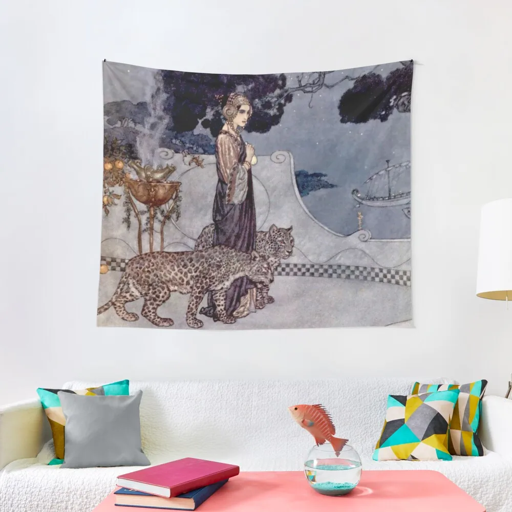 “Circe With Leopards” by Edmund Dulac Tapestry Luxury Living Room Decoration Decor Home Tapestry