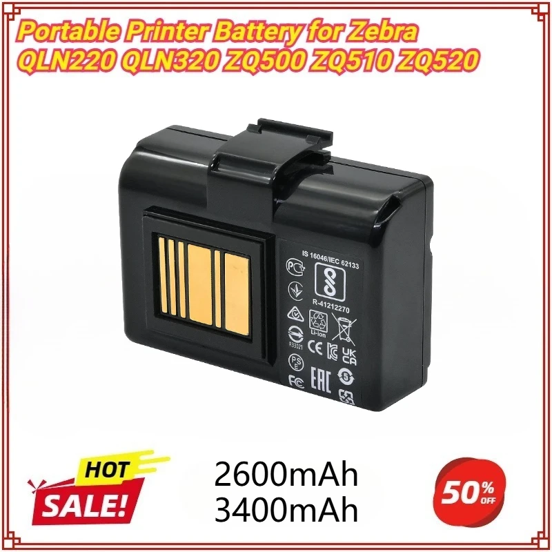 

Portable Printer Battery 7.2V/3400mAh/2600mAh for Zebra QLN320 QLN220 ZQ510 ZQ520 ZQ500 ZR628 ZR638 ZQ610 ZQ521 ZQ620