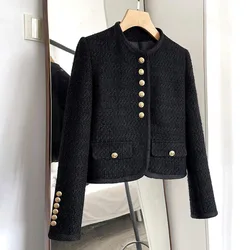 Xpqbb Black Tweed Style Women Jacket 2024 New Autumn Elegant Long Sleeve Single-breasted Coat Street Temperament Short Outerwear