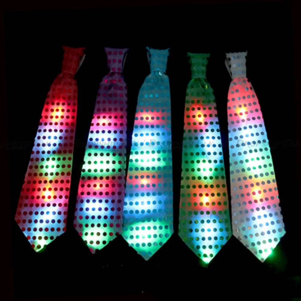 Corbata brillante para hombre, corbatas con lazo Led, lentejuelas luminosas, corbata intermitente para cumpleaños, boda, Navidad, Halloween, decoración de fiesta de Cosplay