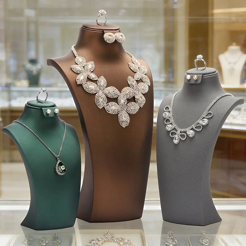 PU Jewelry Bust Display Stand Necklace Earring Ring Holder Mannequin Bust Jewelry Display Props for Shop Window Showcase