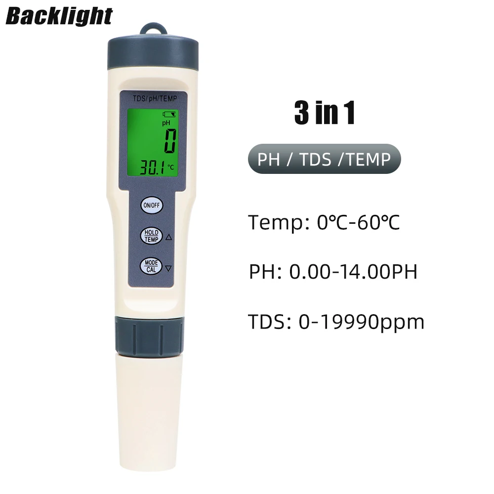 PC-101 PH Meter ORP Chlorine Meters TDS Salinity Testers EC Temp Detector  Water Quality Monitor Test Tool Filter for Pool 40%OF