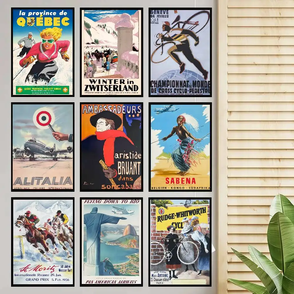 Retro Aviation New York Flight Art Movement Poster Self-adhesive Art Room Entrance Restaurant Wall Decor Art Painting