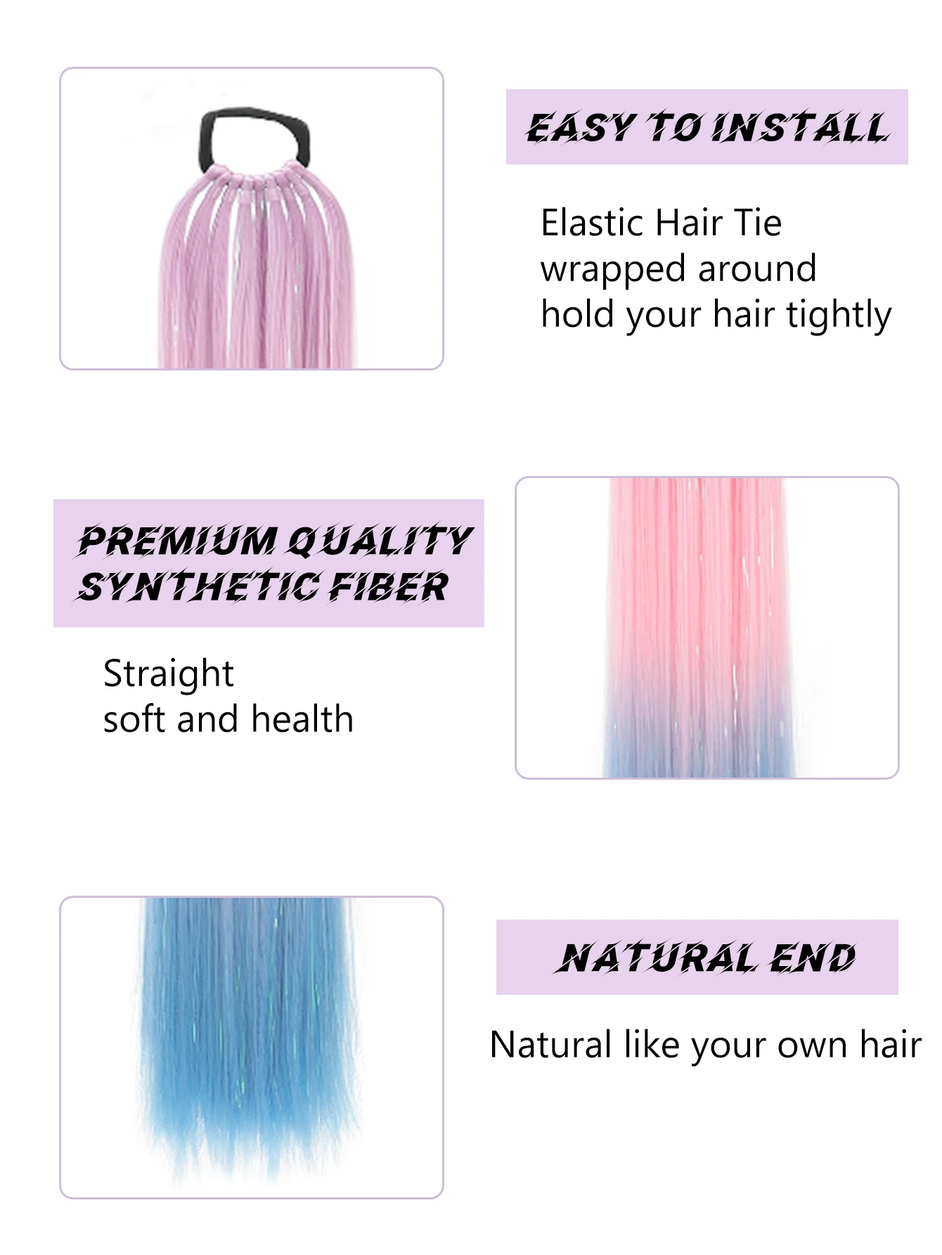 Extensiones de cabello de cola de caballo de pelo sintético de 28 pulgadas con pelo, extensión de cola de caballo de pelo brillante para trenzar el