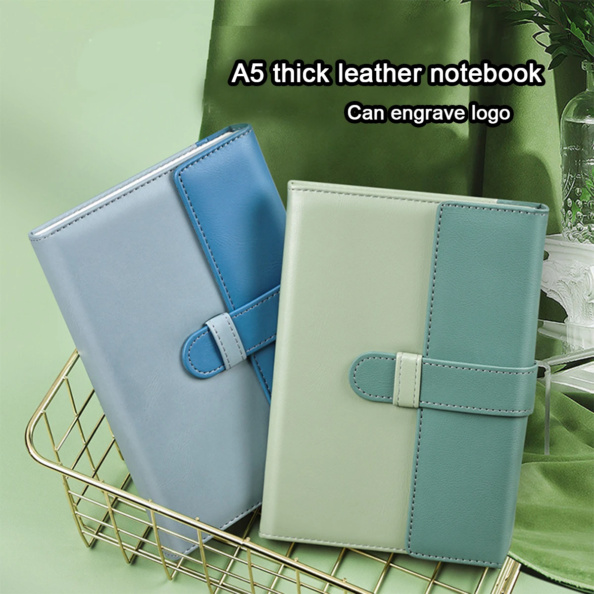 (Can Engrave Logo) A5 Leather Student Subject Notebook, Buckle Work Notepad, Business Meeting Record Excerpt Book, Diary