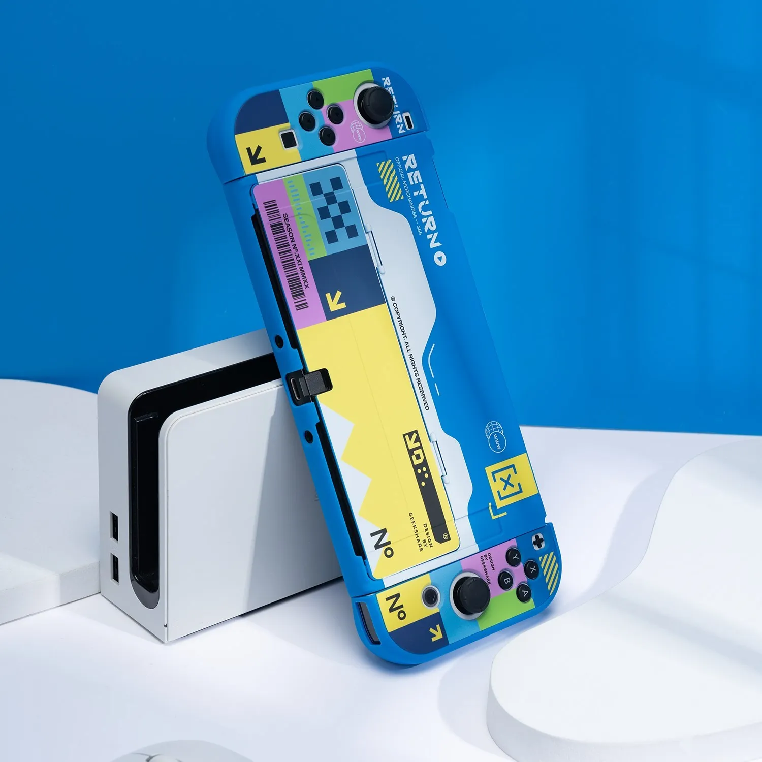 Чехол GeekShare Nintendo Switch на органических светодиодах, защитный чехол синего цвета с разрезом, жесткий корпус, аксессуары для консоли Switch OLED NS