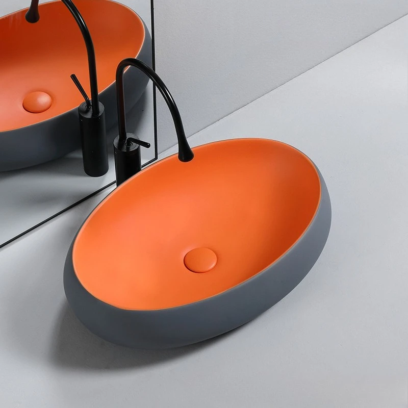 

400*300*140 мм серый оранжевый керамический умывальник для обустройства дома овальная раковина для ванной комнаты отель балконная столешница одинарная раковина с краном
