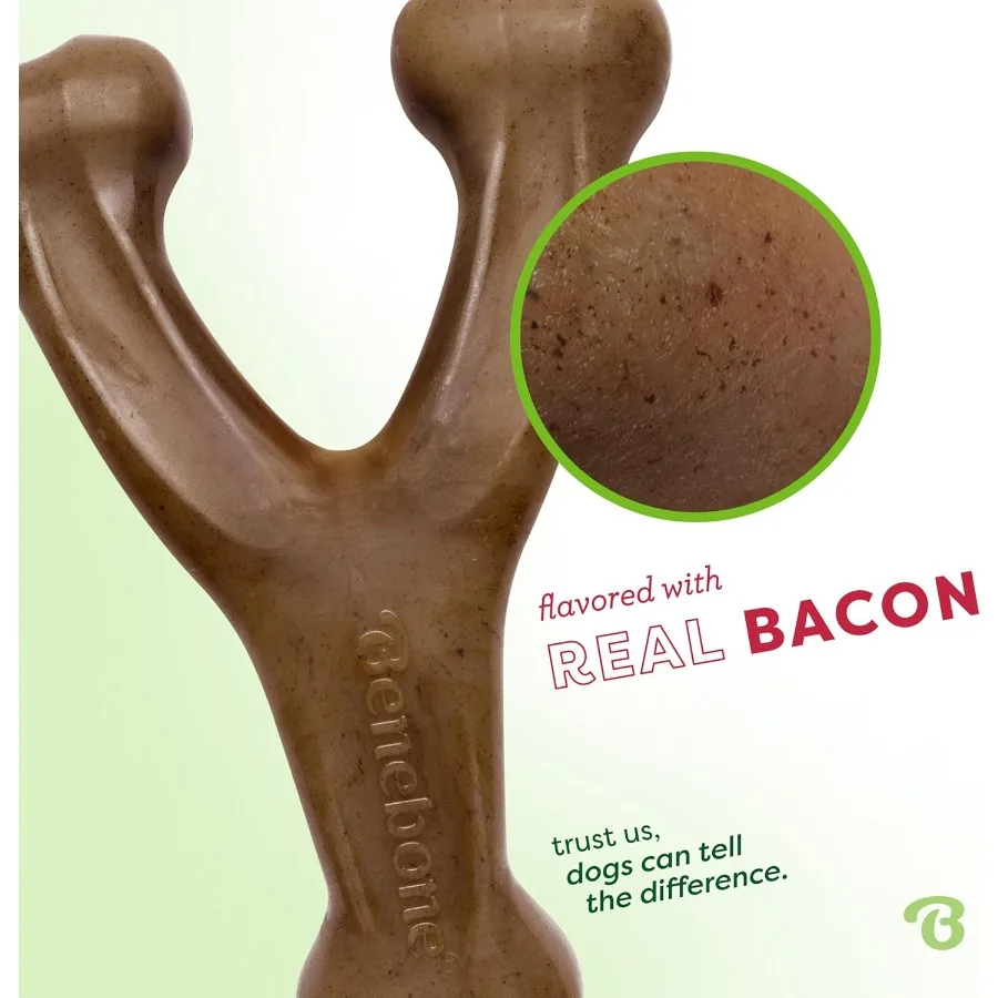 アメリカ製ウィッシュボーン丈夫な犬用噛むおもちゃ（噛む力の強い犬用）小型、本物のベーコン風味
