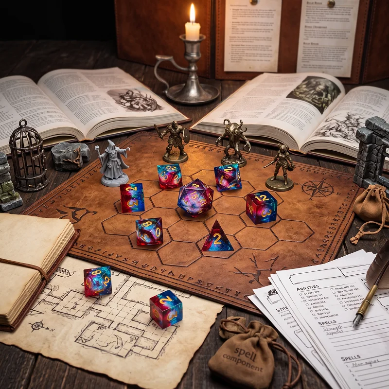 7 Pcs Liquid Core Resin Dice Set with Quick Sand Effect & Glitter, Polyhedral Fluid D20 for TRPG Tabletop Games Role Playing