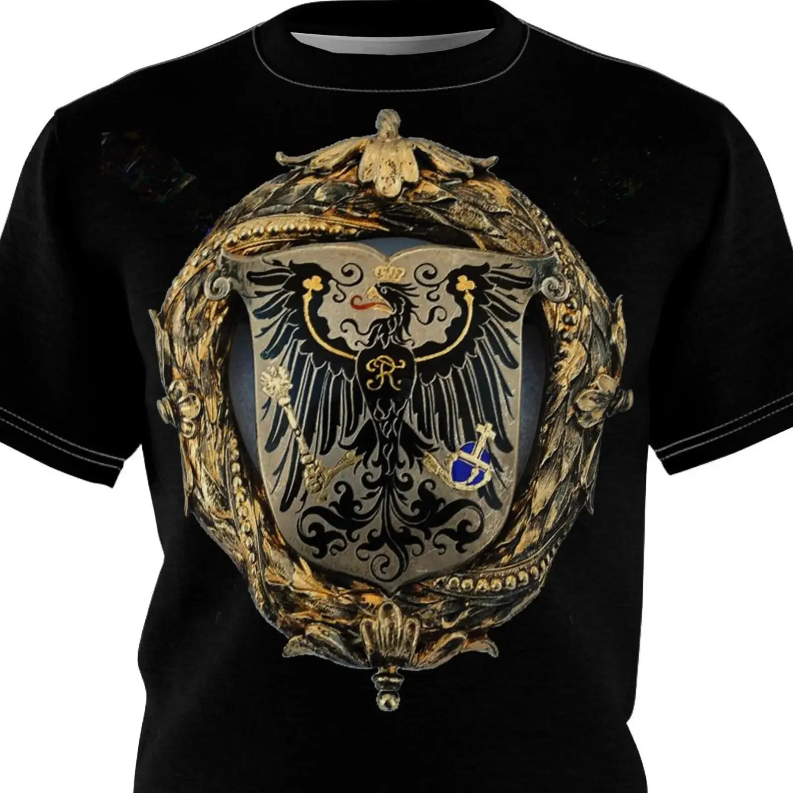 Kingdom of Prussia Eagle Cut Sew T Shirt AOP vintage Washed Stretched Casual Slightly fashion homme streetwear Breathable Soft