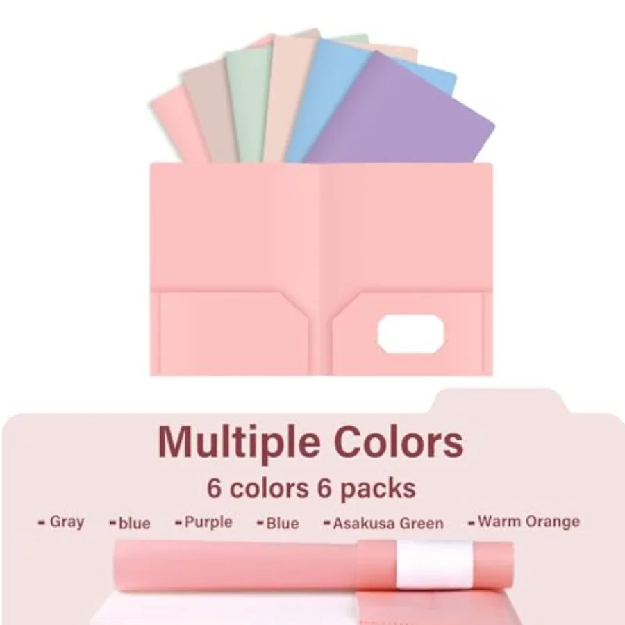 Kunststoff-Ordner mit Töpfen, Pastell-Ordner, 6 Stück, langlebige Aktenordner mit 2 Töpfen und Visitenkartensteckplatz im Letter-Format für das Schulbüro