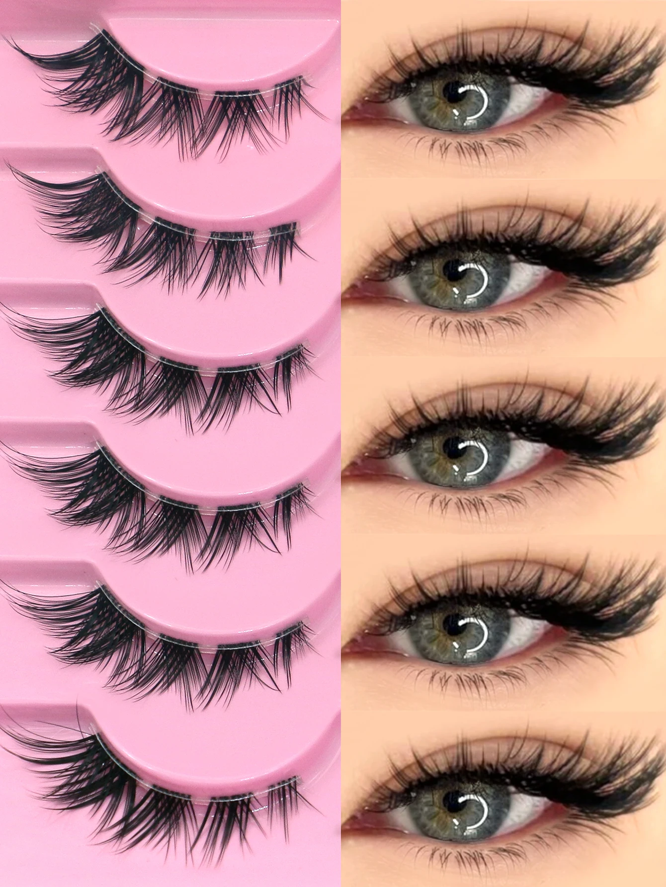 VELTRINAY False Eyelashes Clear Band Fox Lashes Natural Wispy Strips Lash Manga Spiky Natural Look Fake Eyelashes Makeup