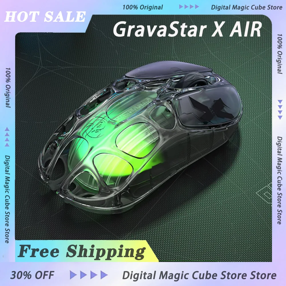 GravaStar X AIR DUAL 8K Wireless Mouse Magnesium Alloy Paw3950 Gaming Mouse E-sports Tri-Mode Bluetooth RGB Lightweight Hollow