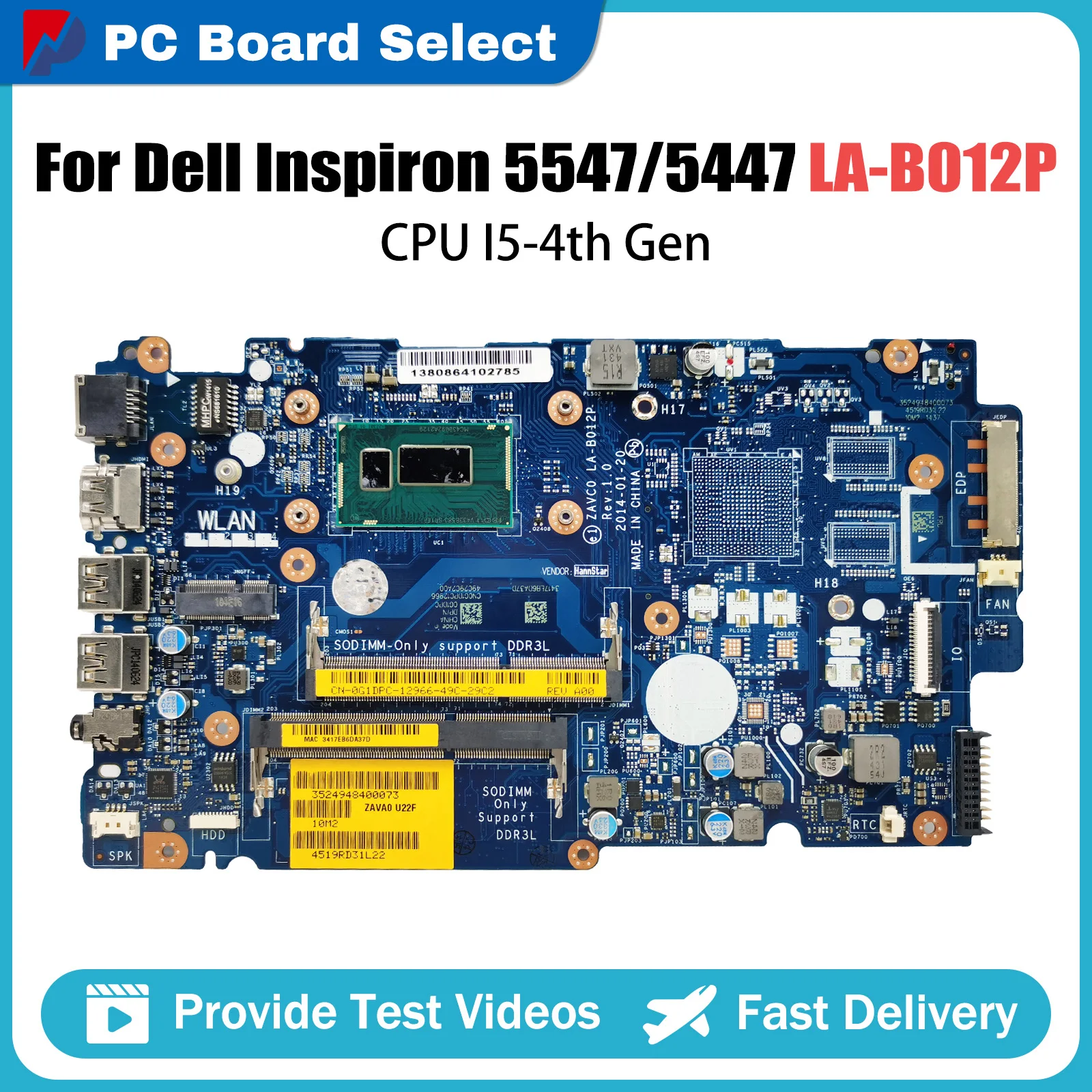 

ZAVC0 LA-B012P Notebook Mainboard For Dell Inspiron 5447 5547 5548 5442 5543 5542 Laptop Motherboard CPU I5-4th Gen V2G