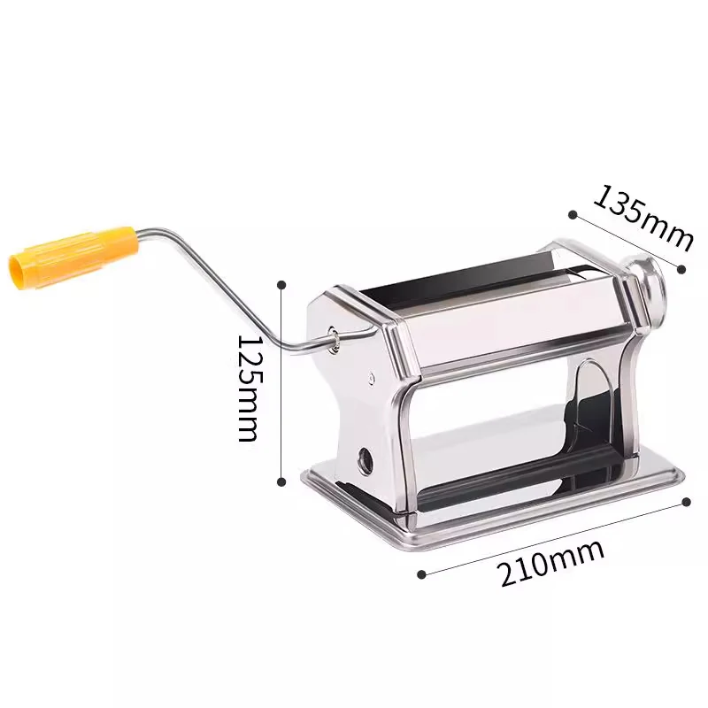 Home Use Small Manual Pasta Machine Hand-Crank Stainless Steel with Tray 6-Level Thickness Adjustment 150MM