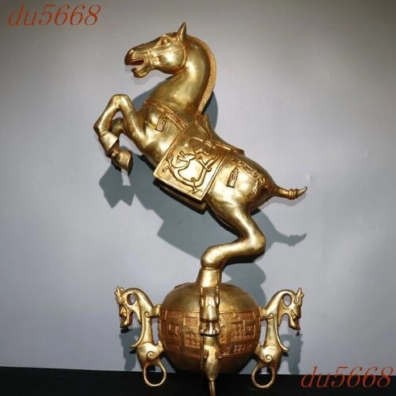 

27.6"Chinese bronze Feng Shui Lucky wealth animal horse steed ornament statue