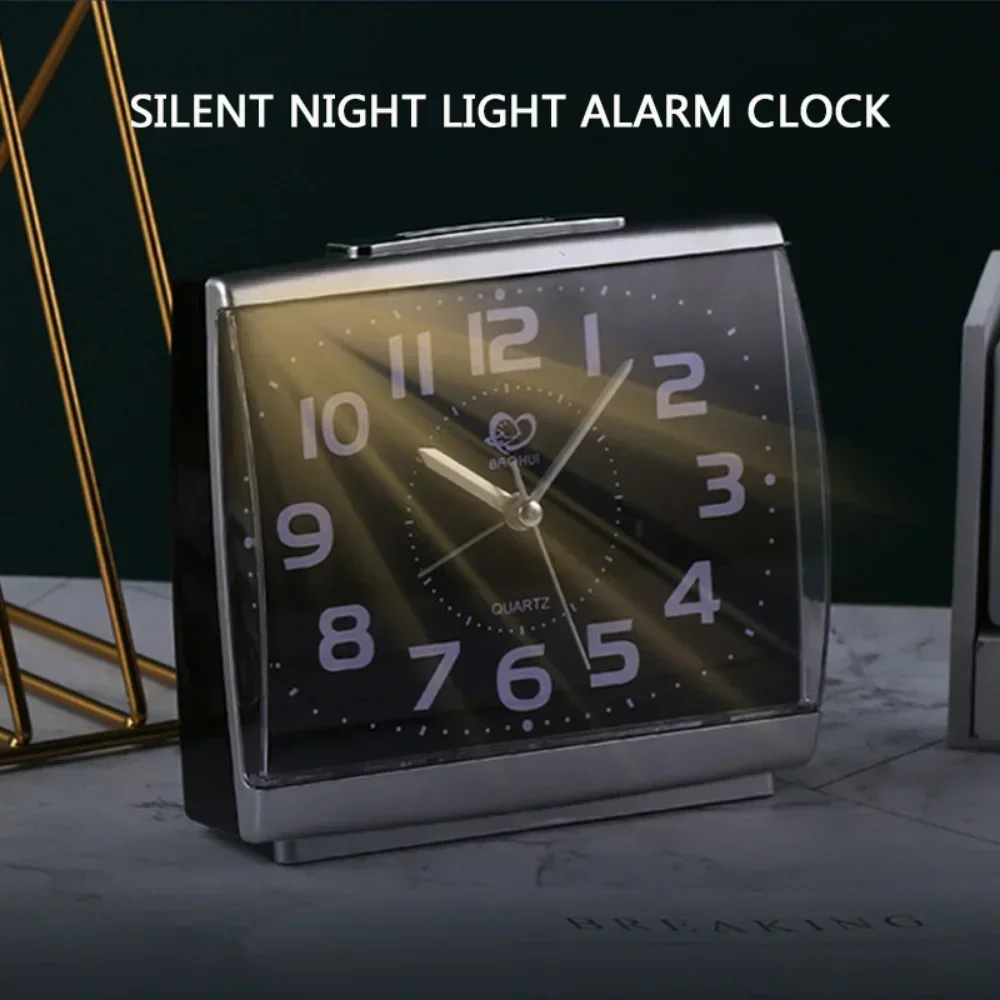 Nightlight Alarm Clock Battery-powered White Simple Shi Ying Alarm Clock Home Bedroom Without Ticking Mute Nightlight Clock