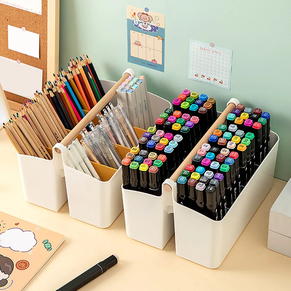 Stylish Bright Color Portable Storage Box with Handle for Desk Organizing Pens Markers Crayons Office School Home Desktop