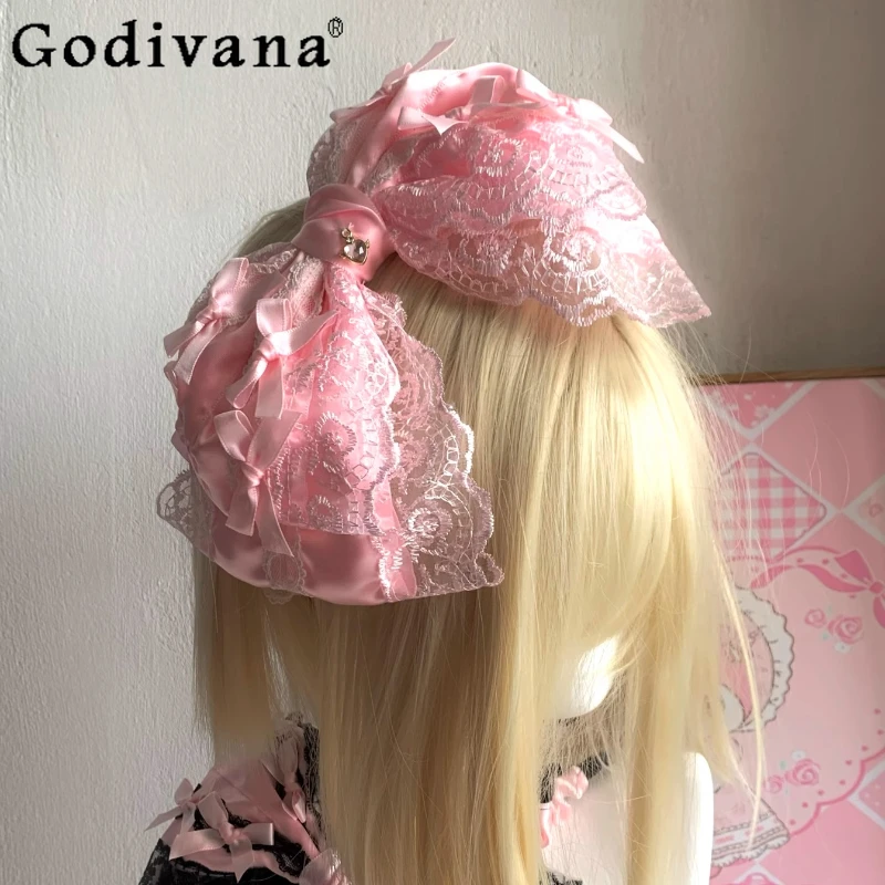 

Original Handmade Japanese Sweet Girls Pink Kawaii Big Bow Hairpin Cute Lace Princess Lolita Style Headband Hair Accessories
