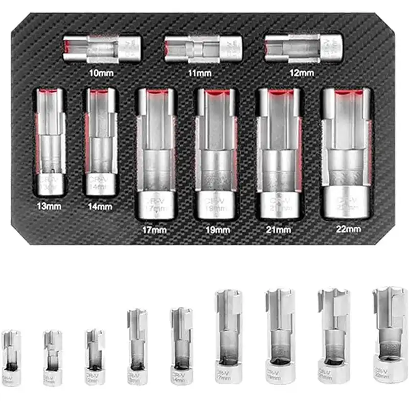 9pcs Strut Flare Nut Socket Set Diesel Injector Line Socket Wrench Set 10-22mm Suspension Strut Nut Socket Tool