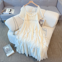 150Kg Plus Size Women's Bust 139-160 Summer Loose Elegant Style Ruffle Edge Dress Apricot 5XL 6XL 7XL 8XL 9XL