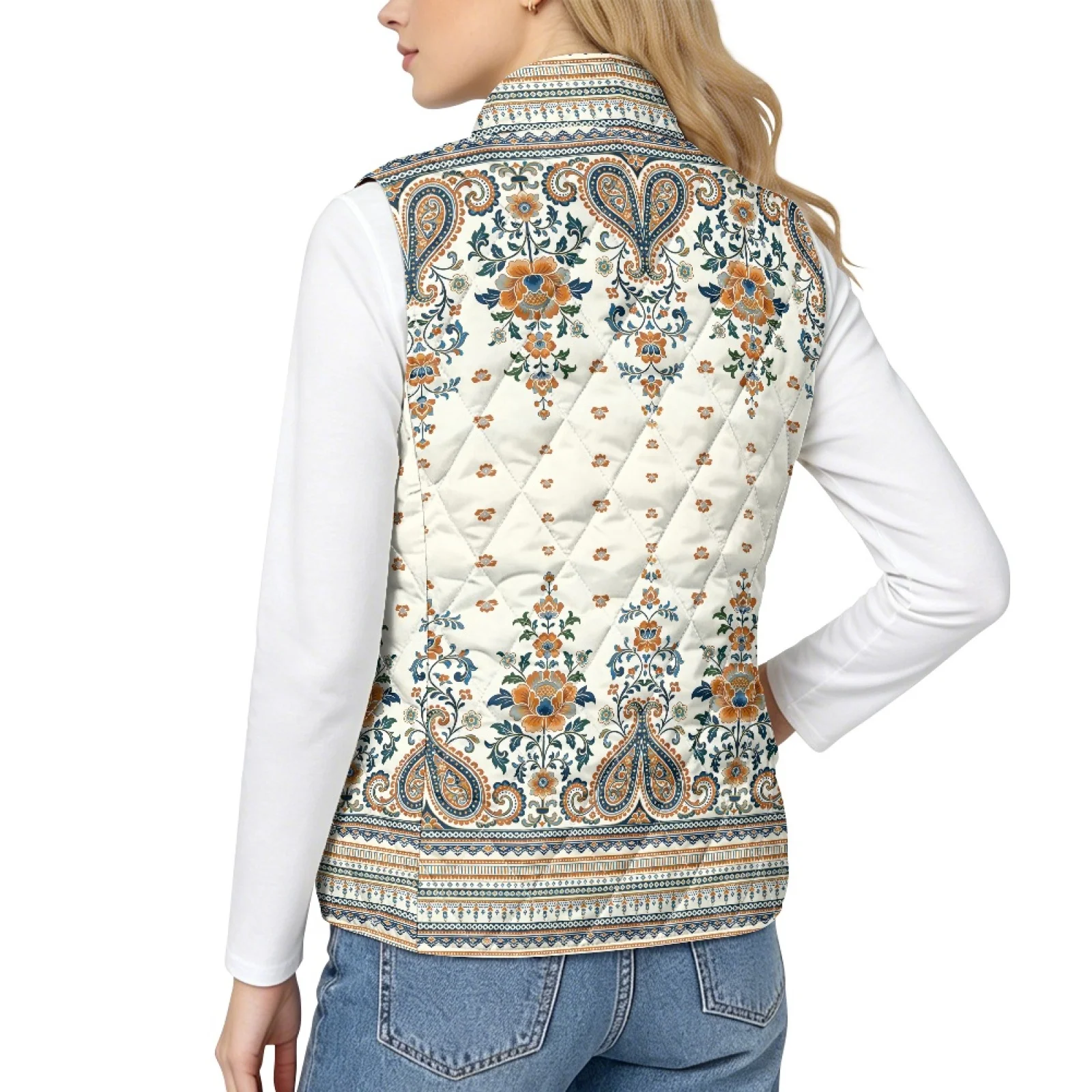 PENSTROLL Floral Golf Vest Women Sleeveless Layering Quilted Jacket Vest Women's Quilted Jacket Vest for Outdoor Hiking