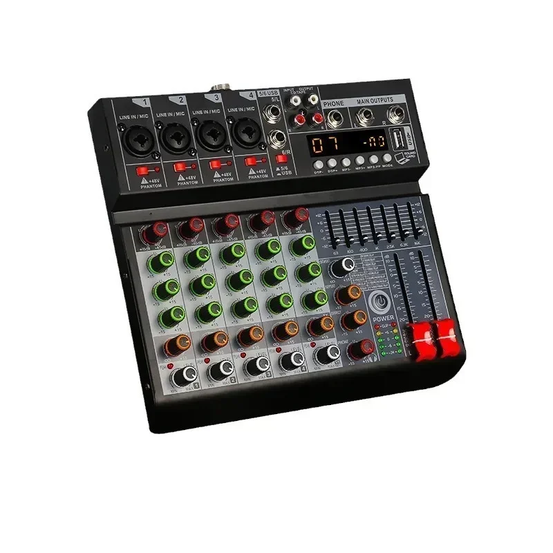 6 Channel Studio Audio Mixer USB 2 Channel Stereo Input DJ Sound Controller for Karaoke Music Karaoke Interface Mixing Board PC