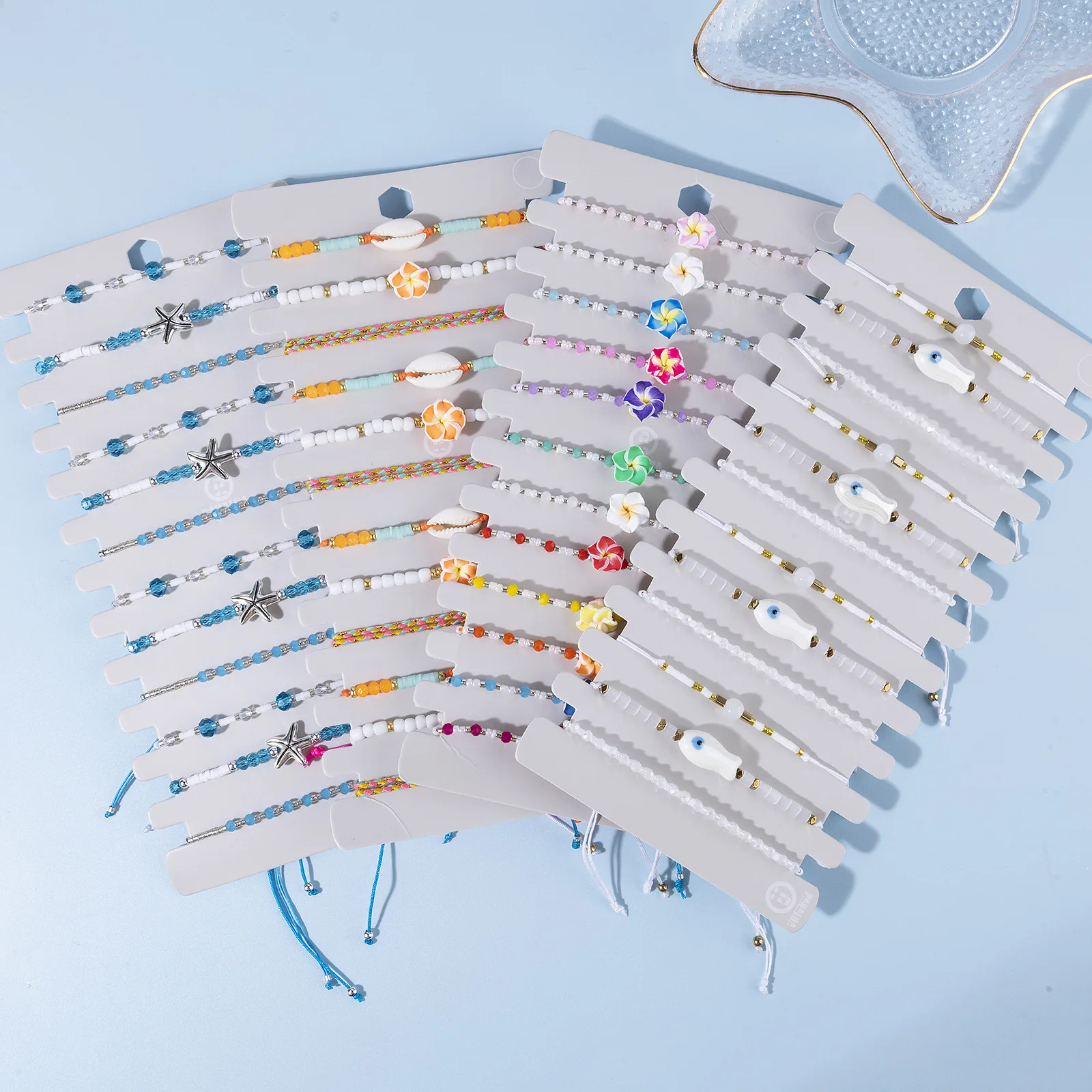 ZGMXR 12PCS Rice bead bracelet Multiple layers Crystal Flower Fish Starfish Hand weaving Adjustable  Bohemia Beaded bracelet