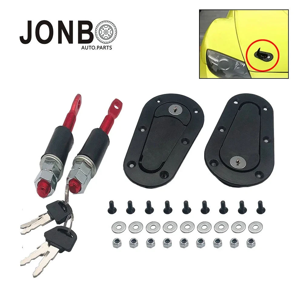 JONBO 2Pcs Universal Racing Car Hood Pin Engine Bonnet Latch Lock Kit Refitting with Keys Hood Lock Black/Carbon