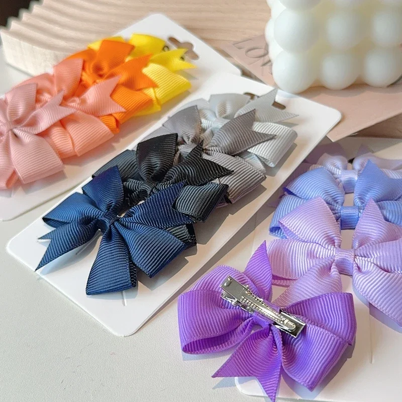 4Pcs Colorful Grosgrain Ribbon Bow Hair Clip for Girls Lovely Cheer Bowknot Hairpin Barrettes Headwear Baby Hair Accessories