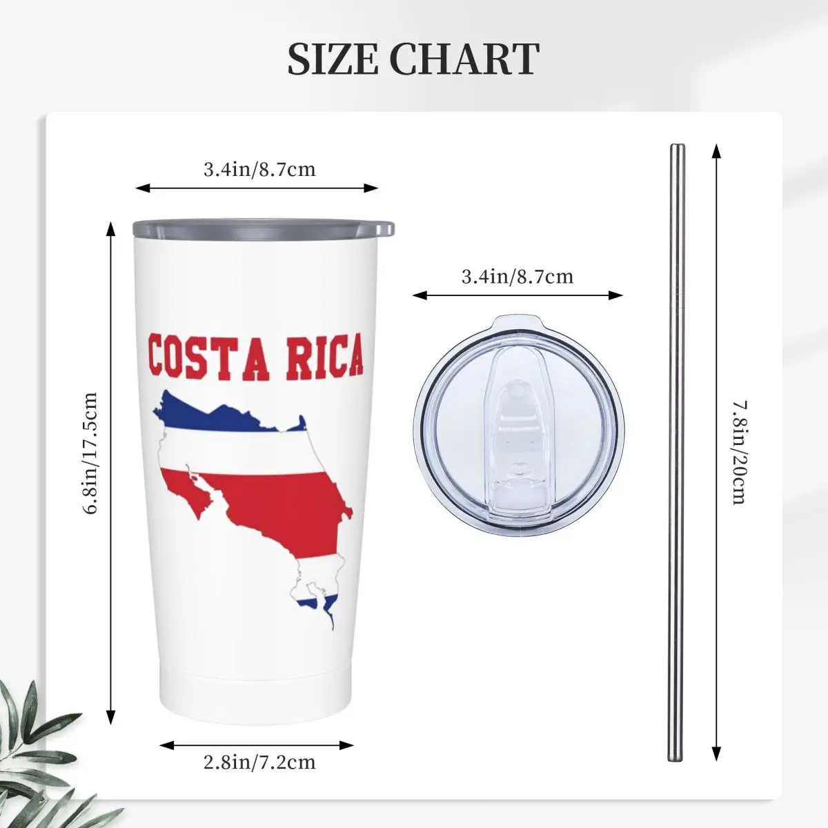 Costa Rica Flag Graphic Stainless Steel Tumbler Vacuum Insulated Mugs Thermal Cold Cup Straws With Lid 20oz