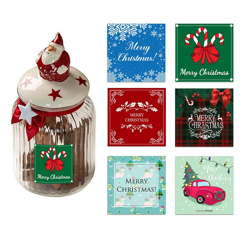 Merry Christmas Square Stickers Gift Christmas Tree Sealing Stickers Holiday Candy Bag Box Decoration Xmas New Year