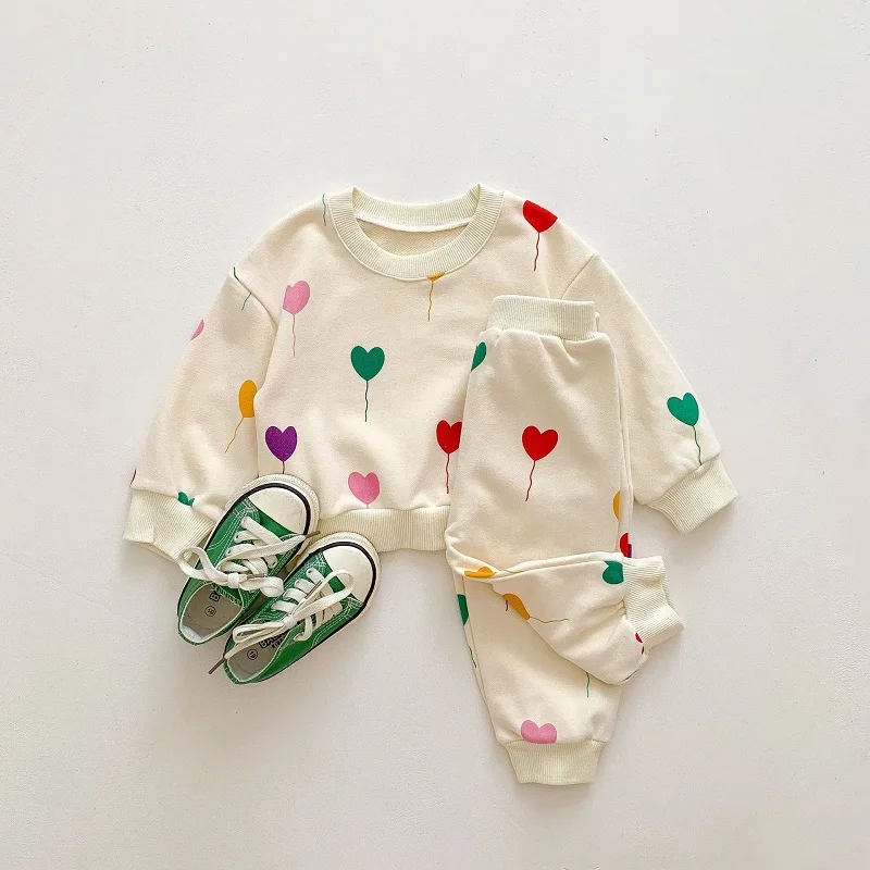 

Baby Boy Girl Autumn Clothes Set Ins Style Heart Balloon Pattern Pullover Sweatshirt Tops Long Pant 2PCS Outfits Suit 0-3Year