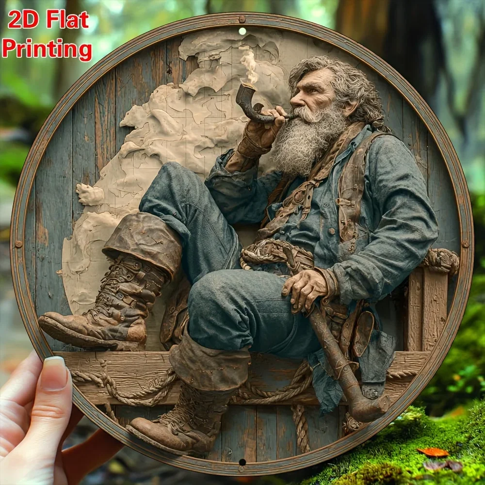 2D Metal Sign, Nautical Metal Wall Decor, 8x8 Inch Round 2D Flat Sign for Home Office Kitchen Halloween Christmas Gift