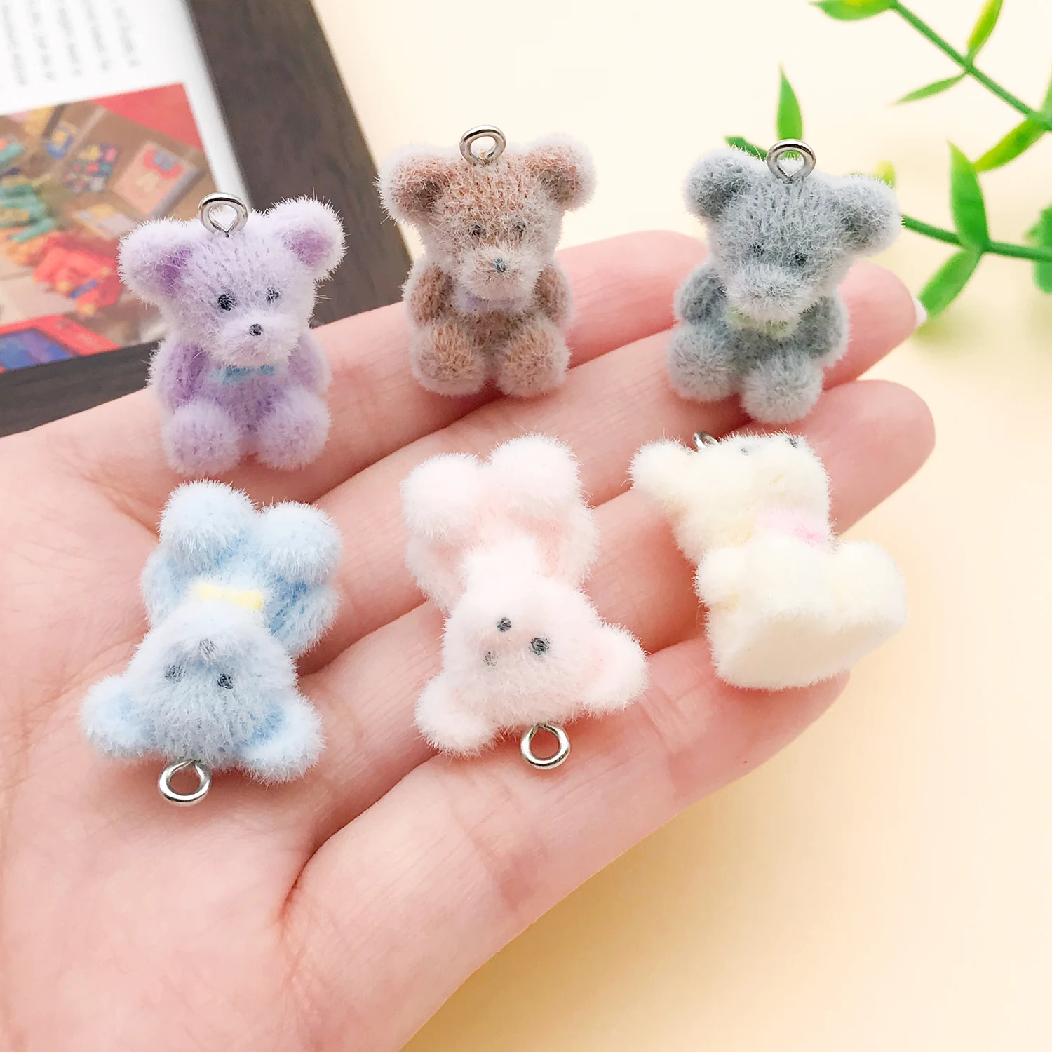 2/10pcs Resin Flocking Cute Little Bear Charms Pendants For DIY Bracelets Necklaces Earrings Jewelry Making Accessories Supplies view 6