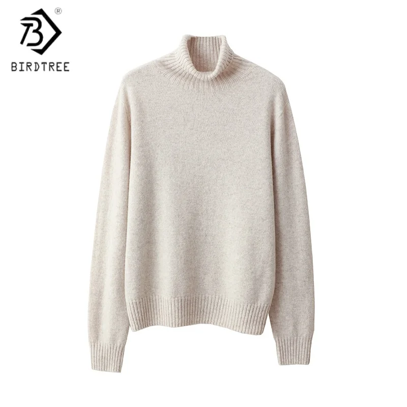 

Birdtree,100% Sheep Wool Seamless Knitted Sweater,Woman Turtleneck Bottoming Warmth Knitwear,2025 Autumn Soft Pullover T5O709JF