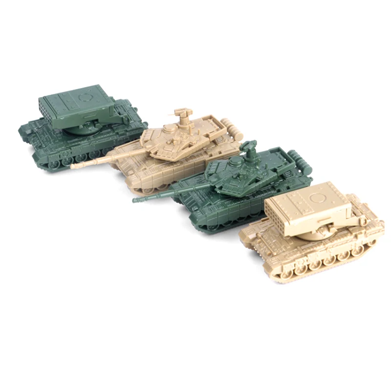 For Boys 4PCS One Set TOS Rocket Artillery Military Fighting 1/144 Plastic 4D Assembled T-90MS Main Battle Tank Model A22