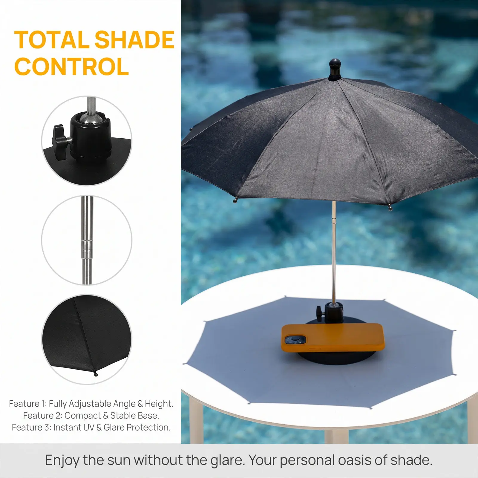 Mini Drink Umbrella Base Adjustable Telescopic Sunshade Umbrella Portable Tabletop Phone Shade Mobile Device Screen Protector
